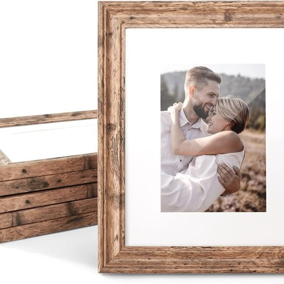 8x10 Picture Frame Set of 6 Vintage Walnut Photo Frames Display Pictures 5x7 wi